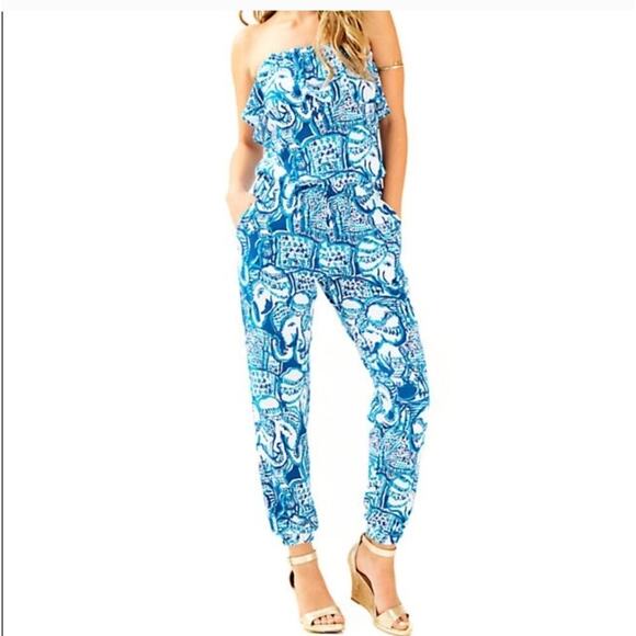 Lilly Pulitzer Ailsie Jumpsuit Indigo Keep on Trunkin - Picture 1 of 13
